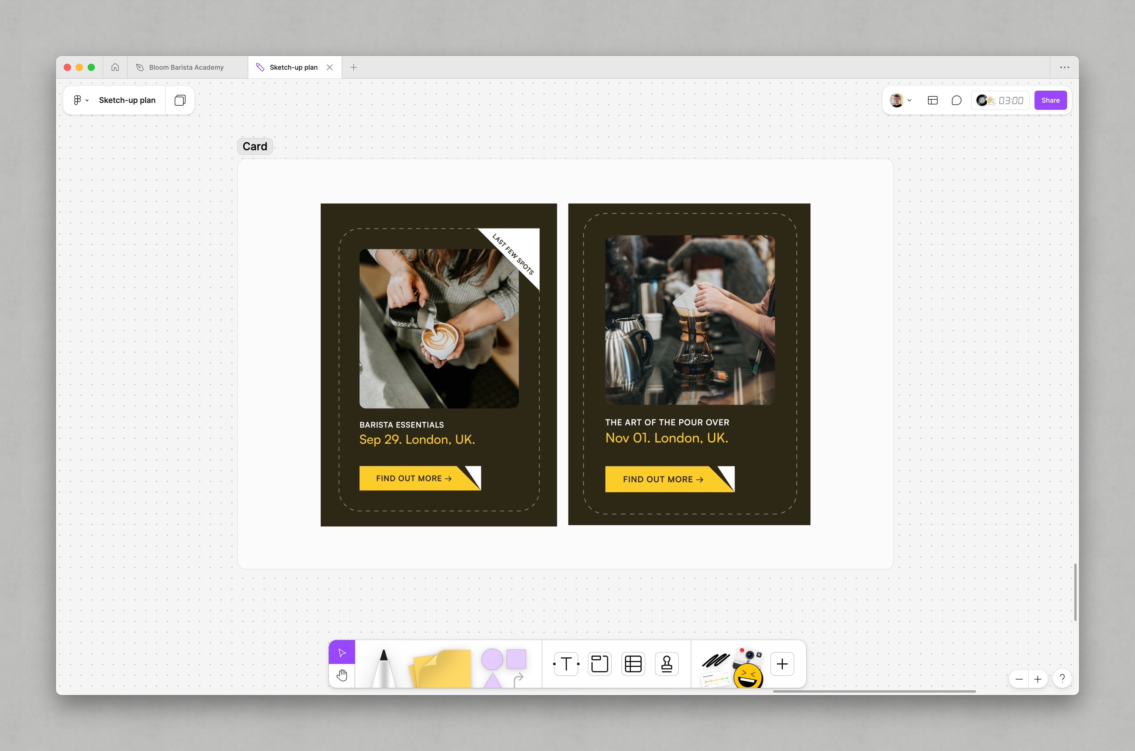 Our Figjam sketch-up plan with the cards section zoomed in