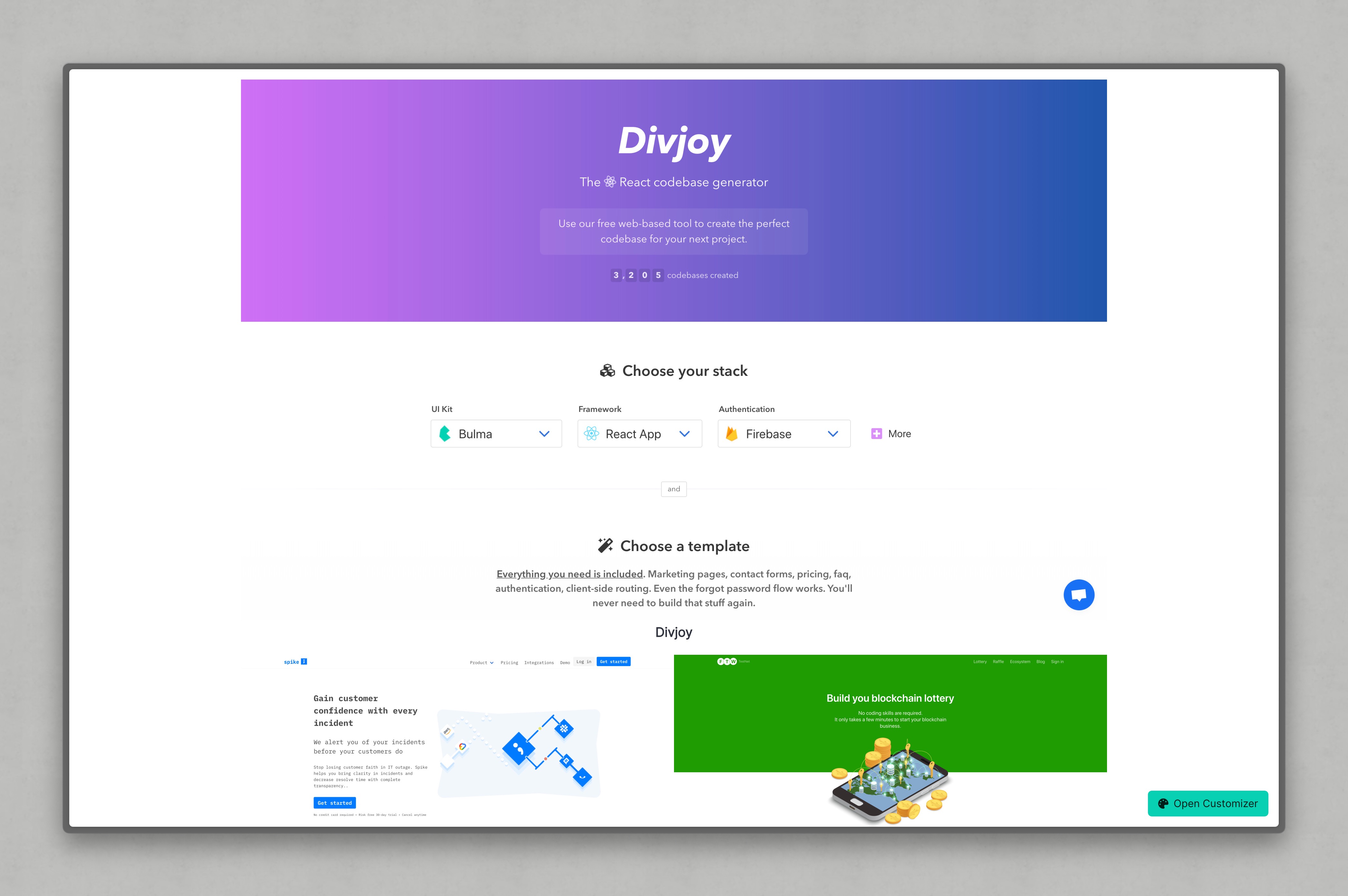 Bulma’s showcase showing “Divjoy” with a very generic look and feel and of course, a purple gradient.